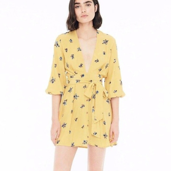 Faithfull The Brand Margot Yellow Floral Mini Dress Size 6 - Picture 9 of 9